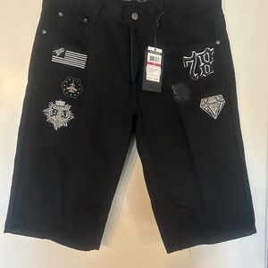 Trendy Black Jean Shorts with Patches